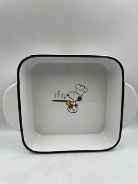 Peanuts Snoopy Woodstock Chef Snoopy Square Stoneware Baker 11.3x8.5x2.7